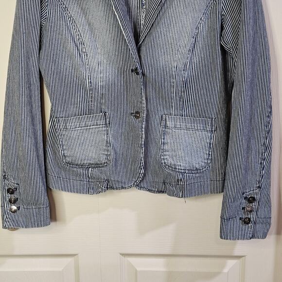 Kenar Womens Blazer Sz M Preppy Parisian Chic Coastal Grandmother Striped Floral - Picture 9 of 9